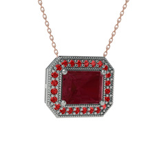 Esinti Dikdörtgen Kolye - Kök yakut ve garnet 8 ayar beyaz altın kolye (40 cm rose altın rolo zincir) #1czdfeo