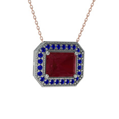 Kök yakut ve lab safir 8 ayar beyaz altın kolye (40 cm rose altın rolo zincir)