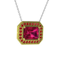 Esinti Dikdörtgen Kolye - Rodolit garnet ve garnet 18 ayar altın kolye (40 cm beyaz altın rolo zincir) #1dxoqvw