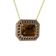 Dumanlı kuvars ve peridot 8 ayar rose altın kolye (40 cm altın rolo zincir)