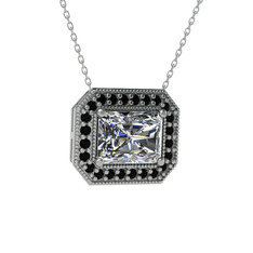 Esinti Dikdörtgen Kolye - Swarovski ve siyah zirkon 18 ayar beyaz altın kolye (40 cm beyaz altın rolo zincir) #1e23dvj