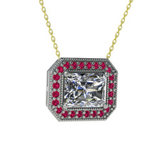 Swarovski ve rodolit garnet 8 ayar beyaz altın kolye (40 cm altın rolo zincir)