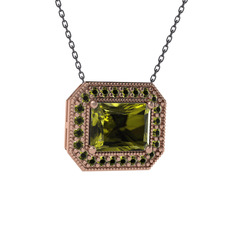 Esinti Dikdörtgen Kolye - Peridot 925 ayar rose altın kaplama gümüş kolye (40 cm gümüş rolo zincir) #1eerqtd