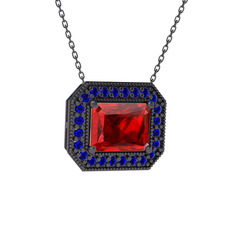 Esinti Dikdörtgen Kolye - Garnet ve lab safir 925 ayar siyah rodyum kaplama gümüş kolye (40 cm gümüş rolo zincir) #1efu6dh