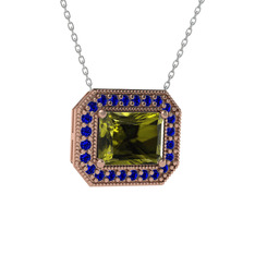 Esinti Dikdörtgen Kolye - Peridot ve lab safir 14 ayar rose altın kolye (40 cm beyaz altın rolo zincir) #1f3c94j