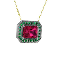 Rodolit garnet ve yeşil kuvars 925 ayar gümüş kolye (40 cm gümüş rolo zincir)