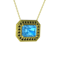 Esinti Dikdörtgen Kolye - Akuamarin ve peridot 14 ayar altın kolye (40 cm altın rolo zincir) #1f60x99