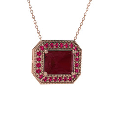 Esinti Dikdörtgen Kolye - Kök yakut ve rodolit garnet 925 ayar rose altın kaplama gümüş kolye (40 cm rose altın rolo zincir) #1f7ty3q