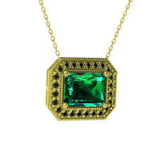 Esinti Dikdörtgen Kolye - Yeşil kuvars ve peridot 8 ayar altın kolye (40 cm altın rolo zincir) #1fmx1oj