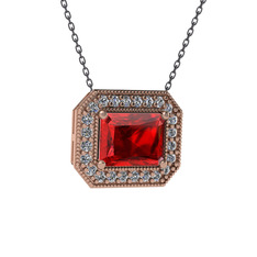 Garnet ve swarovski 18 ayar rose altın kolye (40 cm gümüş rolo zincir)