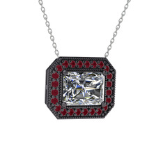 Esinti Dikdörtgen Kolye - Swarovski ve kök yakut 925 ayar siyah rodyum kaplama gümüş kolye (40 cm beyaz altın rolo zincir) #1g1wl4n