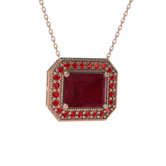 Esinti Dikdörtgen Kolye - Kök yakut ve garnet 14 ayar rose altın kolye (40 cm rose altın rolo zincir) #1gafzsv
