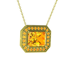 Esinti Dikdörtgen Kolye - Sitrin 8 ayar altın kolye (40 cm altın rolo zincir) #1gph8z2
