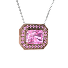 Esinti Dikdörtgen Kolye - Pembe kuvars 925 ayar rose altın kaplama gümüş kolye (40 cm beyaz altın rolo zincir) #1gr505d