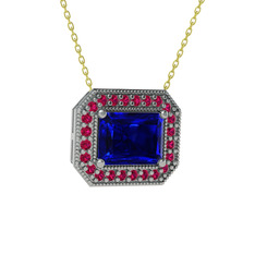 Lab safir ve rodolit garnet 14 ayar beyaz altın kolye (40 cm altın rolo zincir)
