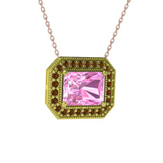 Pembe kuvars ve dumanlı kuvars 925 ayar altın kaplama gümüş kolye (40 cm rose altın rolo zincir)