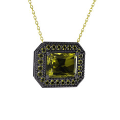 Esinti Dikdörtgen Kolye - Peridot 925 ayar siyah rodyum kaplama gümüş kolye (40 cm altın rolo zincir) #1ha23eq