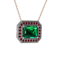 Yeşil kuvars ve kök yakut 8 ayar beyaz altın kolye (40 cm rose altın rolo zincir)