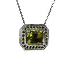 Peridot 8 ayar beyaz altın kolye (40 cm gümüş rolo zincir)