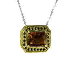 Esinti Dikdörtgen Kolye - Dumanlı kuvars ve peridot 8 ayar altın kolye (40 cm beyaz altın rolo zincir) #1i0rzsj