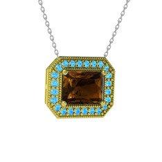 Esinti Dikdörtgen Kolye - Dumanlı kuvars ve akuamarin 925 ayar altın kaplama gümüş kolye (40 cm gümüş rolo zincir) #1i1dfcj