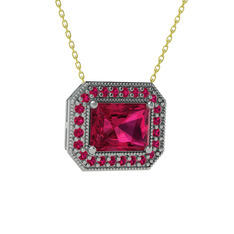 Esinti Dikdörtgen Kolye - Rodolit garnet 14 ayar beyaz altın kolye (40 cm altın rolo zincir) #1i7d0ks
