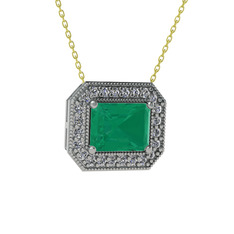Esinti Dikdörtgen Kolye - Kök zümrüt ve swarovski 14 ayar beyaz altın kolye (40 cm altın rolo zincir) #1ie2jaz