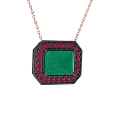 Esinti Dikdörtgen Kolye - Kök zümrüt ve rodolit garnet 925 ayar siyah rodyum kaplama gümüş kolye (40 cm rose altın rolo zincir) #1ig0yze