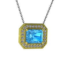 Akuamarin ve swarovski 18 ayar altın kolye (40 cm gümüş rolo zincir)