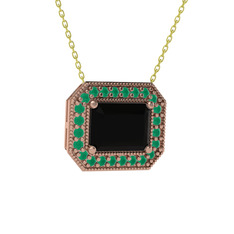 Siyah zirkon ve kök zümrüt 18 ayar rose altın kolye (40 cm altın rolo zincir)