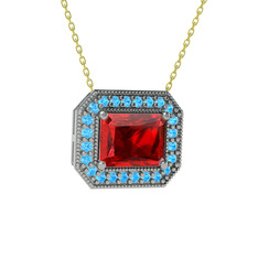 Garnet ve akuamarin 925 ayar gümüş kolye (40 cm altın rolo zincir)