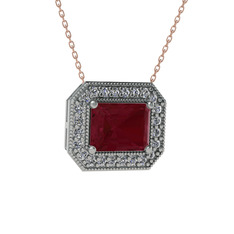 Esinti Dikdörtgen Kolye - Kök yakut ve swarovski 18 ayar beyaz altın kolye (40 cm gümüş rolo zincir) #1j0huqy