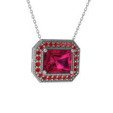 Esinti Dikdörtgen Kolye - Rodolit garnet ve garnet 8 ayar beyaz altın kolye (40 cm beyaz altın rolo zincir) #1j66n8z