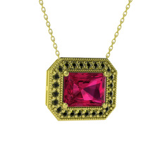 Esinti Dikdörtgen Kolye - Rodolit garnet ve peridot 18 ayar altın kolye (40 cm gümüş rolo zincir) #1jm9i3