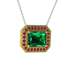 Yeşil kuvars ve rodolit garnet 925 ayar altın kaplama gümüş kolye (40 cm beyaz altın rolo zincir)