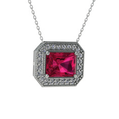 Rodolit garnet ve swarovski 18 ayar beyaz altın kolye (40 cm beyaz altın rolo zincir)