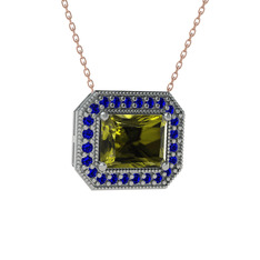 Esinti Dikdörtgen Kolye - Peridot ve lab safir 925 ayar gümüş kolye (40 cm gümüş rolo zincir) #1jxc4db