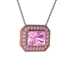 Esinti Dikdörtgen Kolye - Pembe kuvars 14 ayar rose altın kolye (40 cm gümüş rolo zincir) #1jxk4of