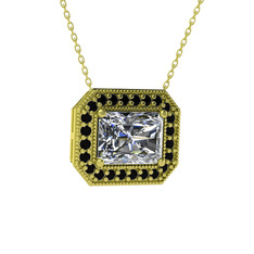 Esinti Dikdörtgen Kolye - Swarovski ve siyah zirkon 14 ayar altın kolye (40 cm altın rolo zincir) #1k42hvy