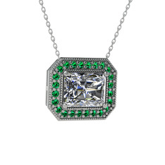 Esinti Dikdörtgen Kolye - Swarovski ve yeşil kuvars 925 ayar gümüş kolye (40 cm gümüş rolo zincir) #1k6q72c