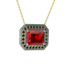 Garnet ve peridot 925 ayar gümüş kolye (40 cm altın rolo zincir)