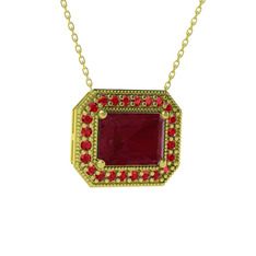 Esinti Dikdörtgen Kolye - Kök yakut ve garnet 8 ayar altın kolye (40 cm altın rolo zincir) #1kiwilg