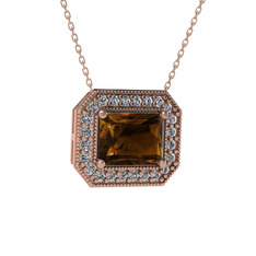 Esinti Dikdörtgen Kolye - Dumanlı kuvars ve swarovski 14 ayar rose altın kolye (40 cm rose altın rolo zincir) #1kp7xfz