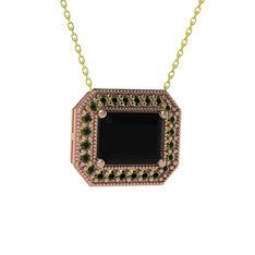 Siyah zirkon ve peridot 18 ayar rose altın kolye (40 cm altın rolo zincir)