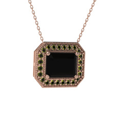 Esinti Dikdörtgen Kolye - Siyah zirkon ve peridot 925 ayar rose altın kaplama gümüş kolye (40 cm rose altın rolo zincir) #1lauddb