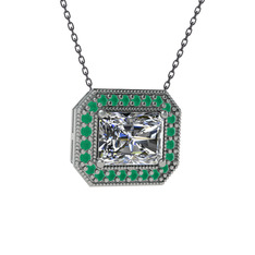 Swarovski ve kök zümrüt 8 ayar beyaz altın kolye (40 cm gümüş rolo zincir)