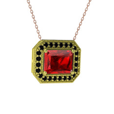 Esinti Dikdörtgen Kolye - Garnet ve siyah zirkon 18 ayar altın kolye (40 cm rose altın rolo zincir) #1lxfmxf