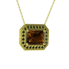 Dumanlı kuvars ve peridot 925 ayar altın kaplama gümüş kolye (40 cm altın rolo zincir)