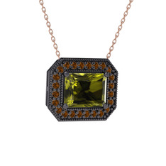 Esinti Dikdörtgen Kolye - Peridot ve dumanlı kuvars 925 ayar siyah rodyum kaplama gümüş kolye (40 cm rose altın rolo zincir) #1mjo7wv