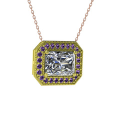Esinti Dikdörtgen Kolye - Swarovski ve ametist 14 ayar altın kolye (40 cm rose altın rolo zincir) #1nh437k